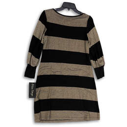 NWT Womens Black Gold Striped Long Sleeve Round Neck Shift Dress Size M alternative image