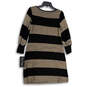 NWT Womens Black Gold Striped Long Sleeve Round Neck Shift Dress Size M image number 2