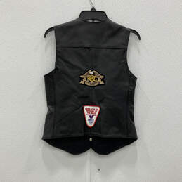 Womens Black Sleeveless Slash Pocket Button Front Leather Vest Size S alternative image