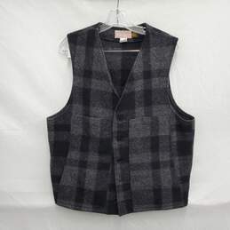 VTG Filson's Mackinaw MN's 100% Virgin Wool Black & Gray Plaid Vest Size 44