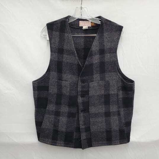 VTG Filson's Mackinaw MN's 100% Virgin Wool Black & Gray Plaid Vest Size 44 image number 1
