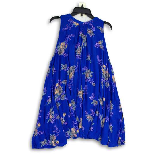 Womens Blue Pink Floral Sleeveless Asymmetrical Hem Mini Dress Size Medium image number 2
