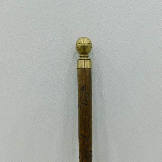 Vintage Brass Knob Carved Wood Walking Stick Cane Concealed Pool Cue image number 3