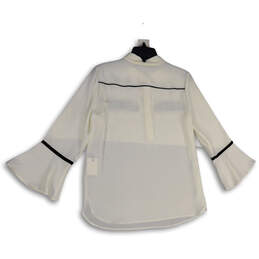NWT Womens White Bell Sleeve Collared 1/4 Button Blouse Top Size Medium alternative image