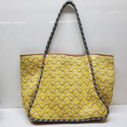 Tory Burch Womens Textured Geometric Print Magnetic Lock Tote Handbag Yellow alternative image