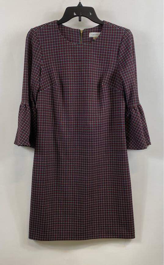 Calvin Klein Womens Multicolor Plaid Bell Sleeve Back Zip Sheath Dress Size 4 image number 1