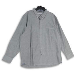 Mens Gray Long Sleeve Front Pocket Collared Casual Button-Up Shirt Size 2XL