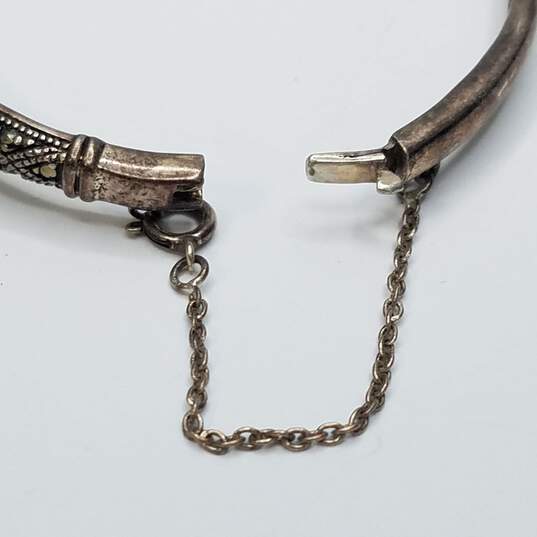 Sterling Marcasite Vintage Art Deco Hinge Bracelet 7" W/Safety Chain 15.7g image number 2