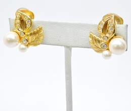 Vintage Christian Dior Gold Tone Faux Pearl Rhinestone Earrings 11.7g alternative image