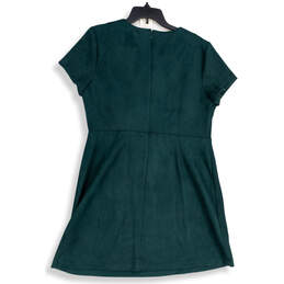 Womens Green Round Neck Short Sleeve Back Zip Mini Dress Size 16 alternative image