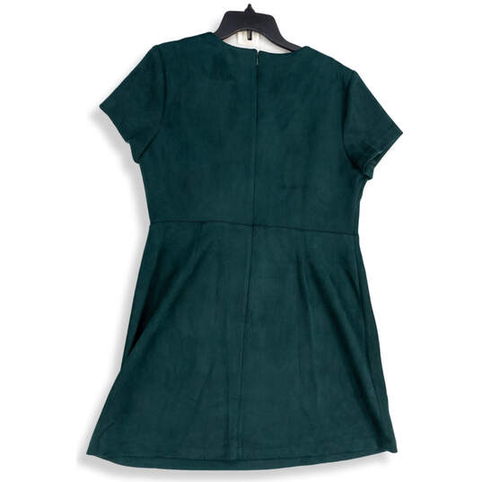 Womens Green Round Neck Short Sleeve Back Zip Mini Dress Size 16 image number 2