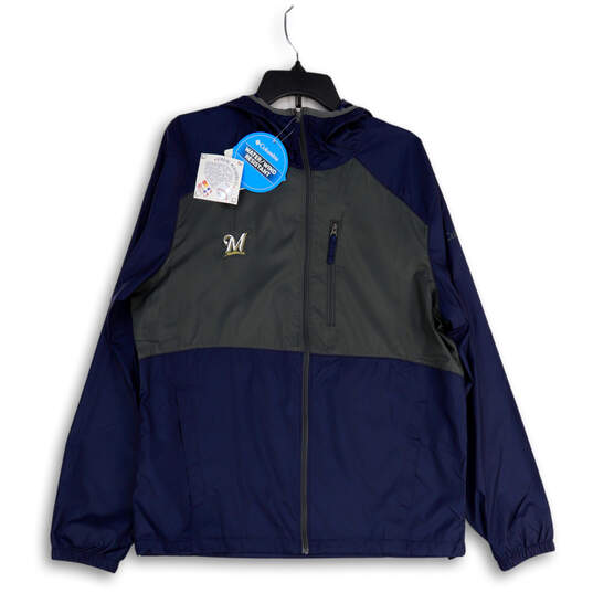 NWT Mens Gray Blue Long Sleeve Hooded Full-Zip Windbreaker Jacket Size M image number 1