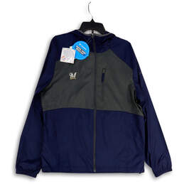 NWT Mens Gray Blue Long Sleeve Hooded Full-Zip Windbreaker Jacket Size M
