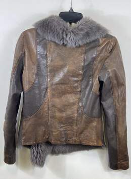 All Saints Women Brown Spitalfields Mures Faux Fur Leather Jacket Sz 10 alternative image