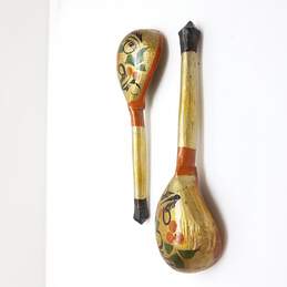Vintage Russian Khokhloma Gold + Red Painted Wooden Spoon Set of 2 alternative image