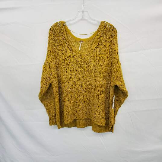 Free People Gold Cotton Blend Open Knit Pullover Sweater WM Size M NWT image number 1