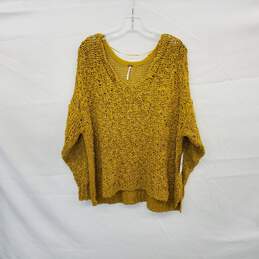 Free People Gold Cotton Blend Open Knit Pullover Sweater WM Size M NWT