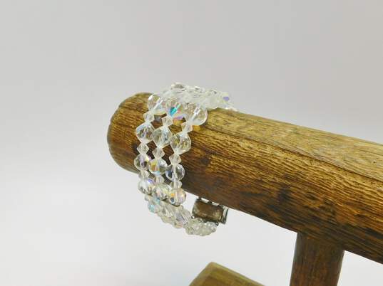 Vintage Aurora Borealis Necklaces Multi Strand Bracelet & Floral Dangle Clip On Earrings 155.2g image number 2