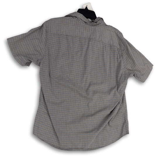 Womens Black Gray Plaid Short Sleeve Front Pocket Button-Up Shirt Size L image number 2