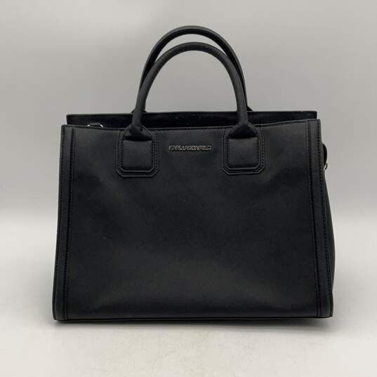 Karl Lagerfeld Womens Black Leather Inner Pocket Double Handle Tote Bag Purse image number 1