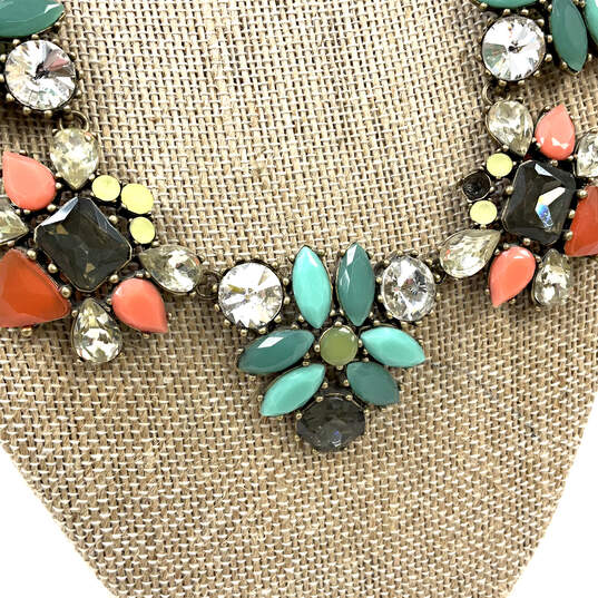 Designer Stella & Dot Multicolor Crystal Stone Flower Statement Necklace image number 4