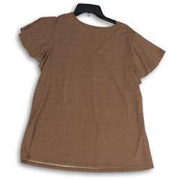 NWT Adrianna Papell Womens Brown Dotted Short Sleeve V-Neck Blouse Top Size 1X alternative image