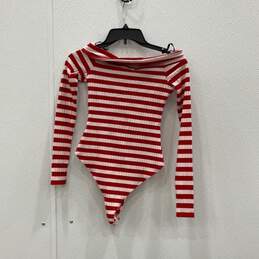 Material Girl Womens Red White Striped Long Sleeve Bodysuit Blouse Top Size XS alternative image