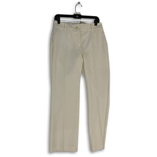 Womens White Flat Front Straight Leg Slash Pocket Dress Pants Size 6P image number 1