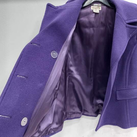 Women's Michael Kors Purple Wool Pea Coat Sz XL image number 3