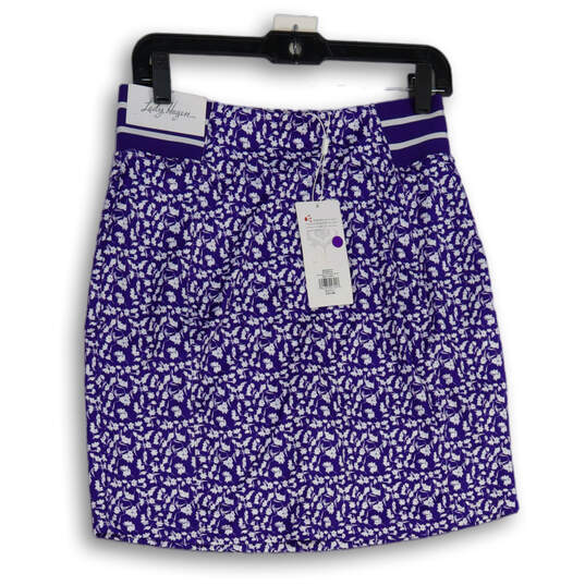 NWT Womens Blue White Floral Flat Front Elastic Waist Athletic Skort Size S image number 1