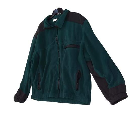 Mens Green Long Sleeve Full Zip Pockets Fleece Jacket Size 2XL image number 2