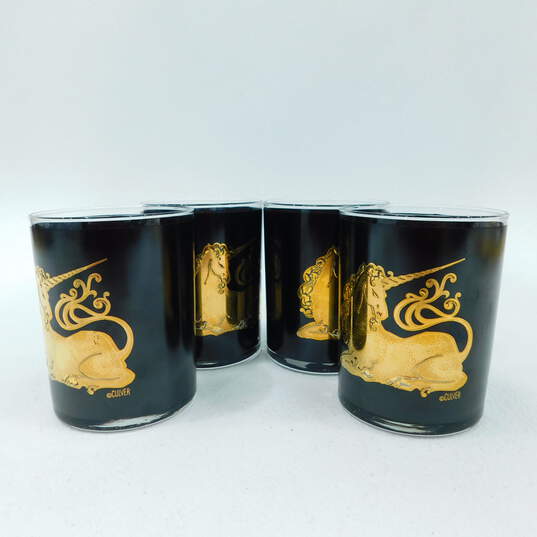 MCM Mid Century Modern Culver Unicorn Black Gold Barware Drinking Tumblers Glasses image number 1