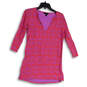 Womens Red Purple Geometric Split Neck Side Slit Pullover Tunic Top Sz XXS image number 1