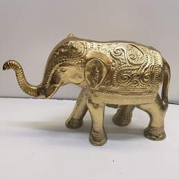 Brass Elephant Stature Vintage Gold Tone  Adorned Elephant alternative image