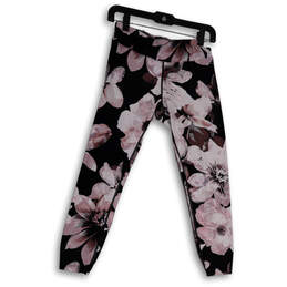 Womens Black Pink Floral Elastic Wasit Pull-On Compression Leggings Size M