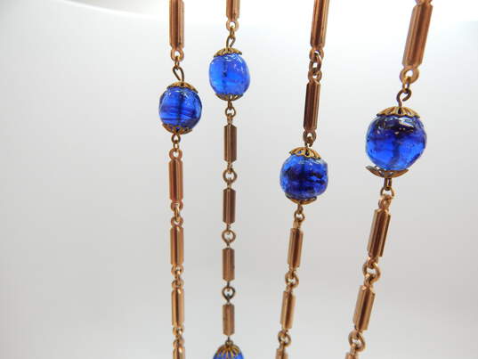 Vintage Gold Tone Cobalt Blue Glass Necklace 127.4g image number 4