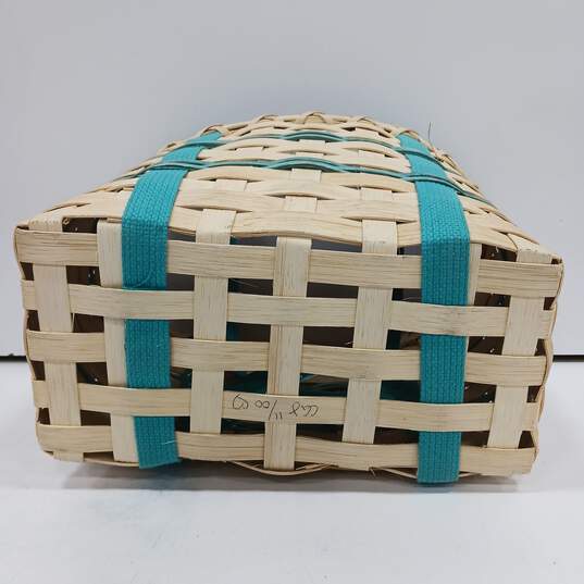 Wooden Basket w/ Aqua Carrying Handles image number 3