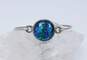 Artisan 925 Blue Dichroic Art Glass Circle Tension Bangle Bracelet & Unique Flower Drop Earrings 15.2g image number 2
