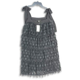 NWT Womens Black Square Neck Sleeveless Fringe Mini Dress Size Large