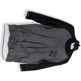 Mens Gray Black Heather 3/4 Sleeve Hooded Pullover Baseball T-Shirt Size L