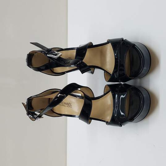 Buy the MICHAEL Michael Kors Black Patent Leather Wedge Sandals WN Size 6 M  | GoodwillFinds