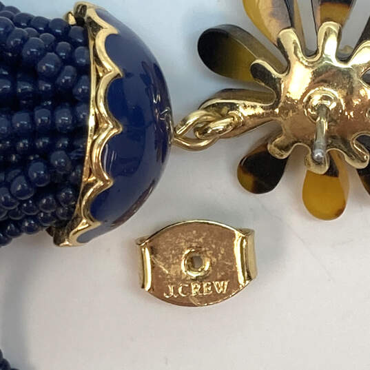 Designer J. Crew Gold-Tone Blue Flower Beads Tassels Drop Earrings image number 4