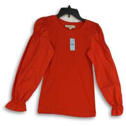 NWT LOFT Womens Red Crew Neck Long Sleeve Pullover Blouse Top Size XS