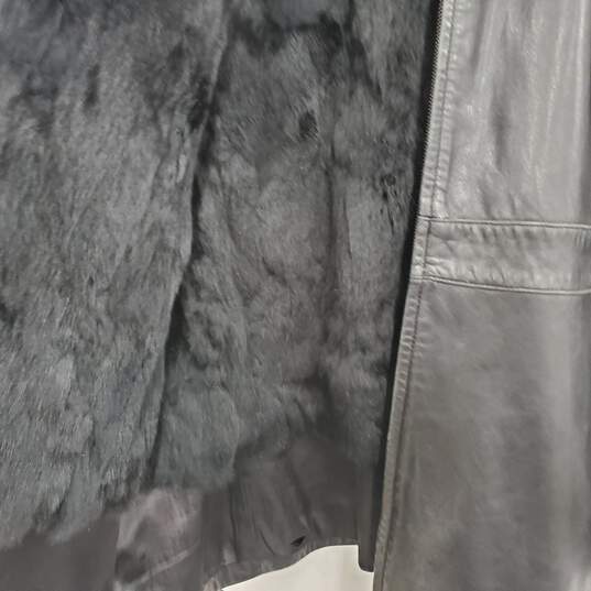 Black Leather Jacket Rabbit Fur Collar & Lining image number 3