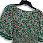 NWT Womens Green Floral 3/4 Bell Sleeve Smocked Waist Wrap Dress Size S image number 4