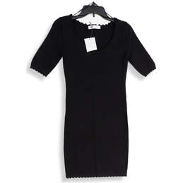 NWT Womens Black Knitted Short Sleeve Pullover Sweater Dress Size S
