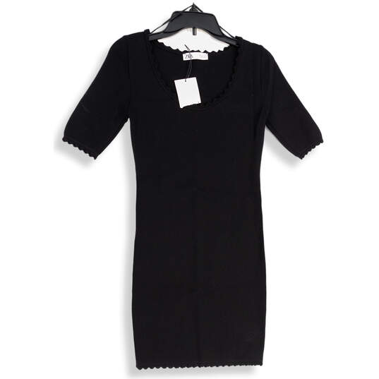 NWT Womens Black Knitted Short Sleeve Pullover Sweater Dress Size S image number 1