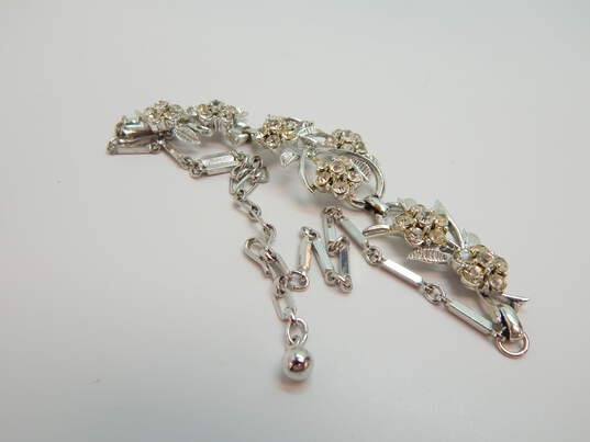 Vintage Coro Icy Rhinestone & Silver Tone Flower Pendant Necklace 25.8g image number 4