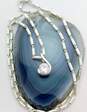 Contemporary 925 Cubic Zirconia Swirl Pendant Bar Chain Necklace & Swans & Blue Glass Teardrop Brooch 21.2g image number 3