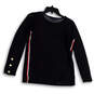 Womens Black Round Neck Long Sleeve Regular Fit Pullover T-Shirt Size Small image number 1